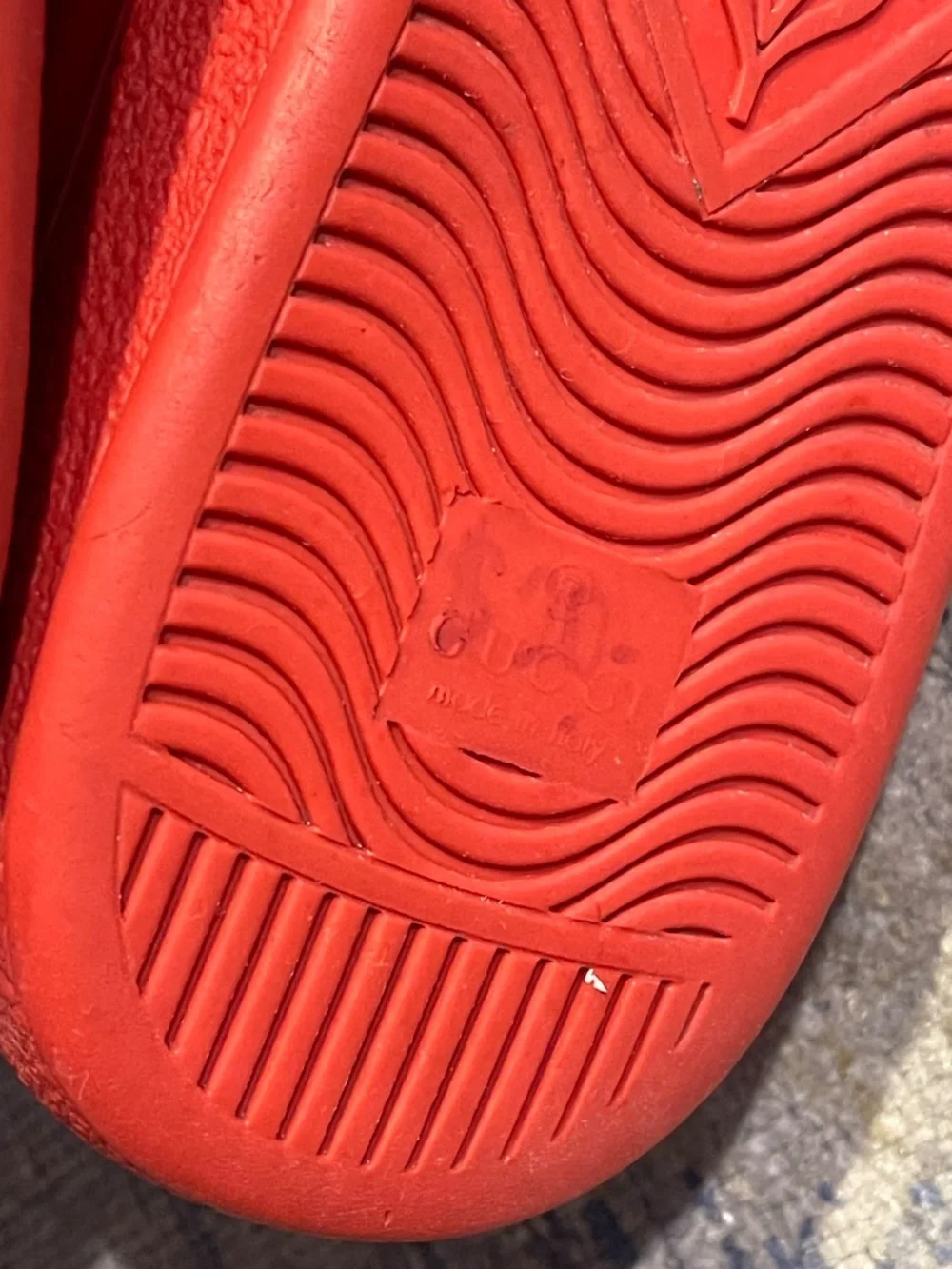 Gucci Red Leather Sneakers with Black Stripe and Gold Bee